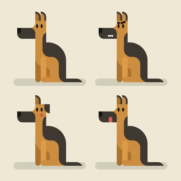 Ładny zabawny pies Owczarek zestaw z różnych emocji. Siedzi, jedzenie, złość, wstyd, ciekawość — Wektor stockowy