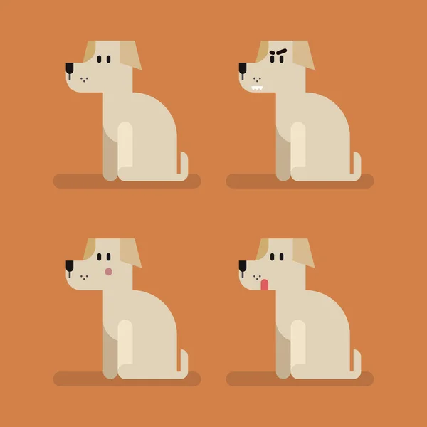 Cão engraçado bonito Labrador conjunto com emoções diferentes. Sentado, comendo, zangado, vergonha, curiosidade — Vetor de Stock
