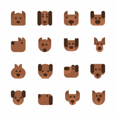 Köpekler kafa ifadeleri vektör kümesi. Sevimli hayvanlar. Vektör çizim