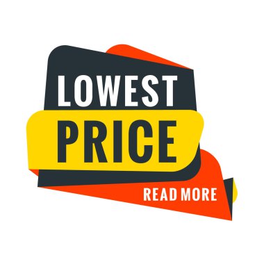 Satılık bunner şablonu. Terfin için vektör tasarım öğesi. Kırmızı, sarı ve mavi renk teması. Yuvarlak konuşma balonu