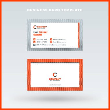 Yaratıcı ve temiz çift taraflı kartvizit vektör şablonu. Kırmızı ve siyah renk teması. Düz tasarım vektör mockup. İleti örneği tasarım