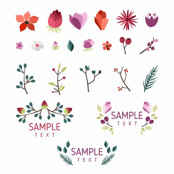 Ensemble d'éléments de design floral. Collection vectorielle avec feuilles et fleurs pour cartes de vœux et bannières — Image vectorielle