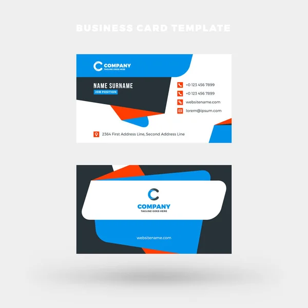 Double-sided horizontal business card template. Vector mockup illustration. Stationery design. Blue and black color theme — Stock Vector