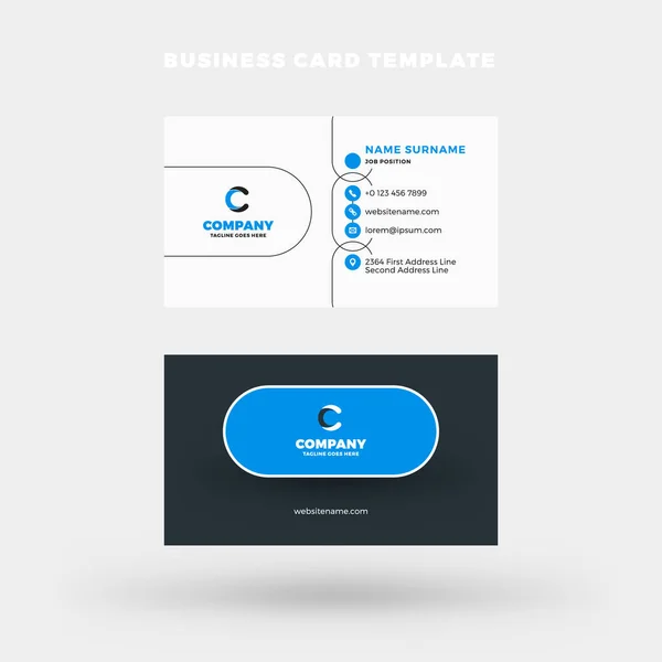 Double-sided horizontal business card template. Vector mockup illustration. Stationery design. Blue and black color theme — Stock Vector