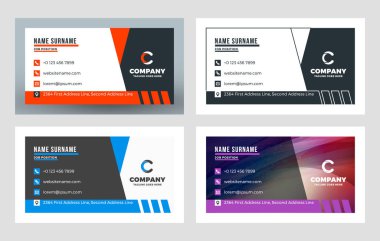 Yaratıcı kartvizit şablonu. Düz tasarım vektör çizim. İleti örneği tasarımı. 4 renk kombinasyonları. Yazdırma şablonu