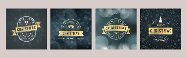 Set of Christmas greeting card templates. Vintage typographic badges, labels. Christmas snowflakes background. Vector Illustration — Stock Vector
