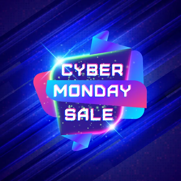 Cyber Monday venda adesivo. Banner de desconto. Oferta especial venda tag no fundo azul escuro. Ilustração vetorial —  Vetores de Stock