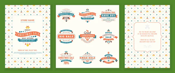 Christmas sale flyer poster design. Holiday shopping. Discount offer. Set of Christmas sale vintage badges. Typographic vector design elements for promotional discount banner — Stock Vector