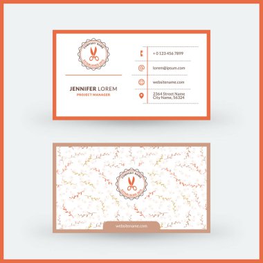 Sevimli çiçek arka plan ile çift taraflı yatay modern kartvizit şablonu. Vektör mockup Illustration. Kırtasiye tasarımı