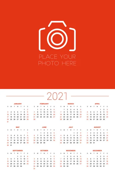 Календарь на 2021 год. Неделя начинается в воскресенье. Шаблон для печати векторных канцелярских товаров — стоковый вектор