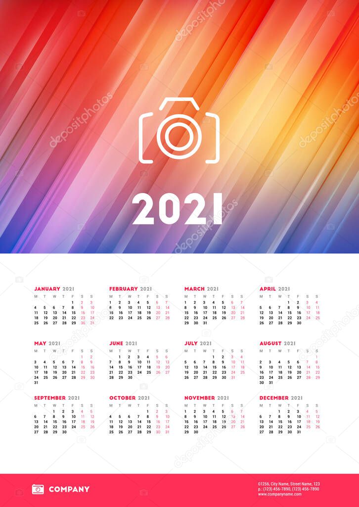 Calendar Poster For 2021 Year Week Starts On Monday Printable Vector Stationery Design Template With Abstract Background Premium Vector In Adobe Illustrator Ai Ai Format Encapsulated Postscript Eps Eps Format printable poster 2021 yearly calendar