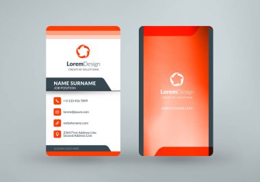 Dikey çift taraflı kartvizit şablonu. Vektör çizim. İleti örneği tasarım