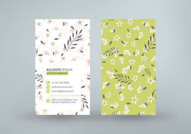 Güzel çiçekli çift taraflı bir kartvizit şablonu. Vektör modelleme çizimi. Kırtasiye tasarımı
