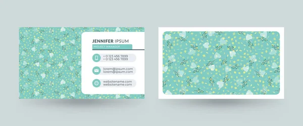 Double-sided horizontal business card template with cute floral background. Vector mockup illustration. Stationery design — Stock Vector