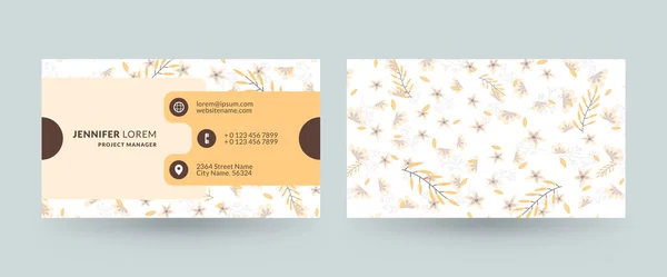 Double-sided horizontal business card template with cute floral background. Vector mockup illustration. Stationery design — Stock Vector