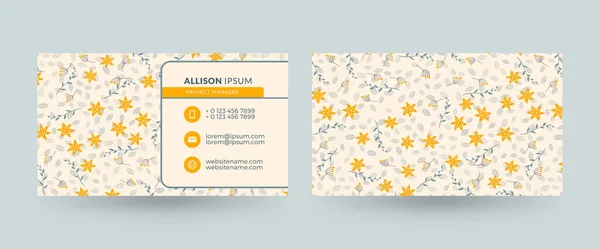 Двусторонний горизонтальный шаблон визитной карточки с красивым цветочным фоном. Векторный макет. Канцелярский дизайн — стоковый вектор