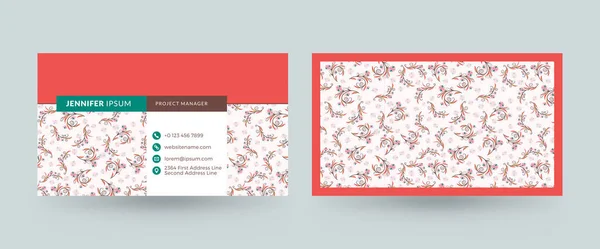 Διπλής όψης οριζόντια επαγγελματική κάρτα πρότυπο με χαριτωμένο floral φόντο. Εικονογράφηση διανύσματος. Σχεδιασμός γραφικής ύλης Εικονογράφηση Αρχείου