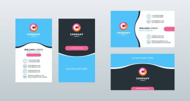 Çift taraflı modern kartvizit şablonu. Portre ve manzara oryantasyonu. Vektör illüstrasyonu