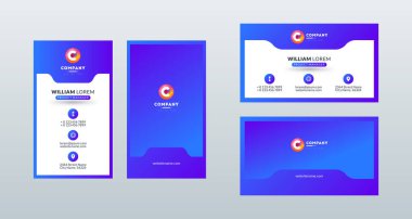 Çift taraflı modern kartvizit şablonu. Portre ve manzara oryantasyonu. Vektör illüstrasyonu