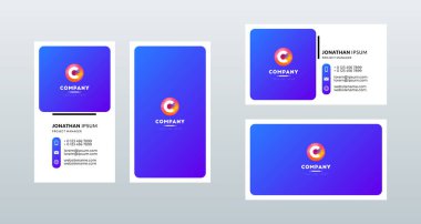 Çift taraflı modern kartvizit şablonu. Portre ve manzara oryantasyonu. Vektör illüstrasyonu