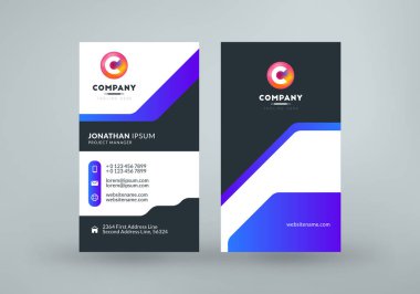 Çift taraflı kartvizit şablonu. Dikey ziyaret kartı. Vektör illüstrasyonu