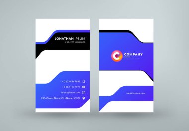 Çift taraflı kartvizit şablonu. Dikey ziyaret kartı. Vektör illüstrasyonu