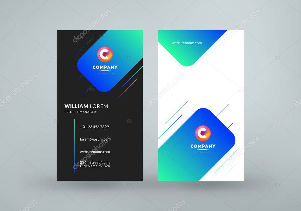 Double sided business card template layout. Vertical visiting card. Vector illustration