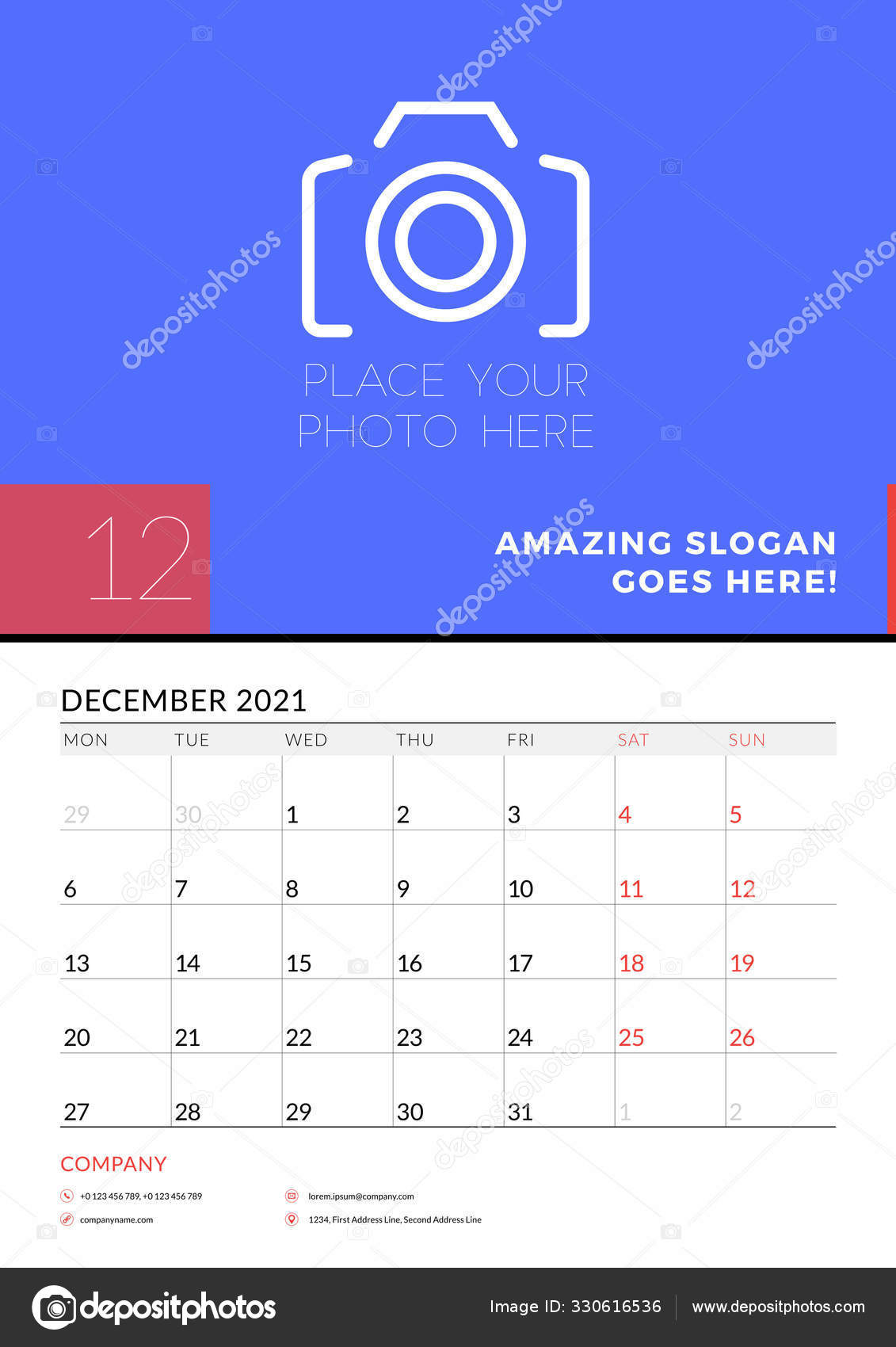 Wall Calendar Planner Template For December 21 Week Starts On Monday Stationery Design Template Vector Illustration Vector Image By C Antartstock Vector Stock