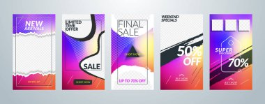 Sosyal medya hikayeleri için şablonlar. Instagram hikaye şablonu. Vektör renkli illüstrasyon