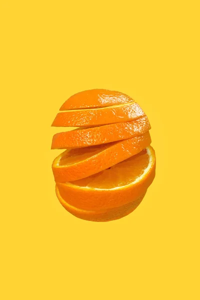Sliced Orange Air Yellow Background — Stock Photo, Image