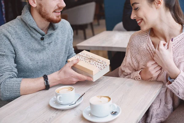 Couple in love on a date in cafe in Valentines day — Stock Photo, Image