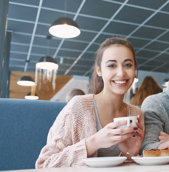 Couple in love on a date in cafe in Valentines day — Stock Photo, Image