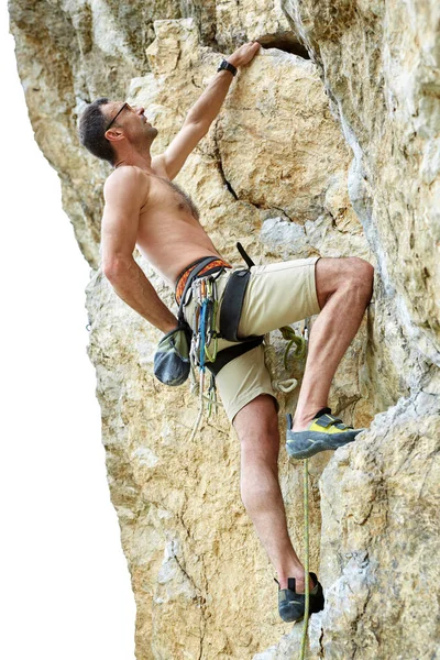 Adam kaya tırmanışçısı Uçurumdaki — Stok fotoğraf