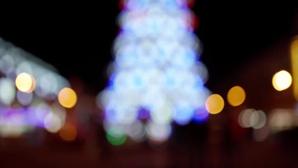 Night abstract blurred christmass tree city lighs — Stock Video