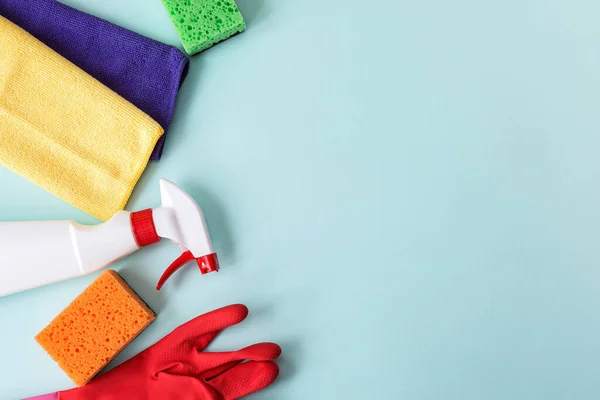 Kleurrijke Reinigingsset Voor Verschillende Oppervlakken Keuken Badkamer Andere Ruimtes Lege — Stockfoto