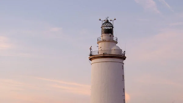 Farol Málaga Visto Dique Levante Vintage — Fotografia de Stock