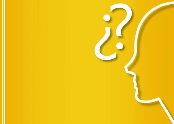 Big head design with question marks with gradient background in yellow 3D