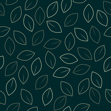 Koyu yeşil arka planda çizgili dekoratif yapraklar. Kusursuz çiçek deseni.