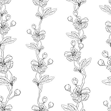 Renkli kiraz çiçekleri. Güzel, kusursuz botanik desen.