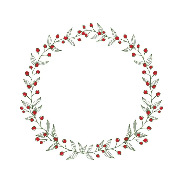 Beyaz arka planda kırmızı böğürtlen çelengi. Kusursuz çiçek mevsimi deseni.