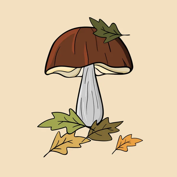 Colorful Mushroom Autumn Leaves Light Background — Stock Vector