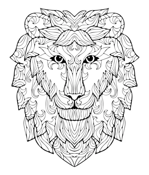 Cabeça Leão Desenho Manual Com Pequena Decoração Adequado Para Colorir — Vetor de Stock