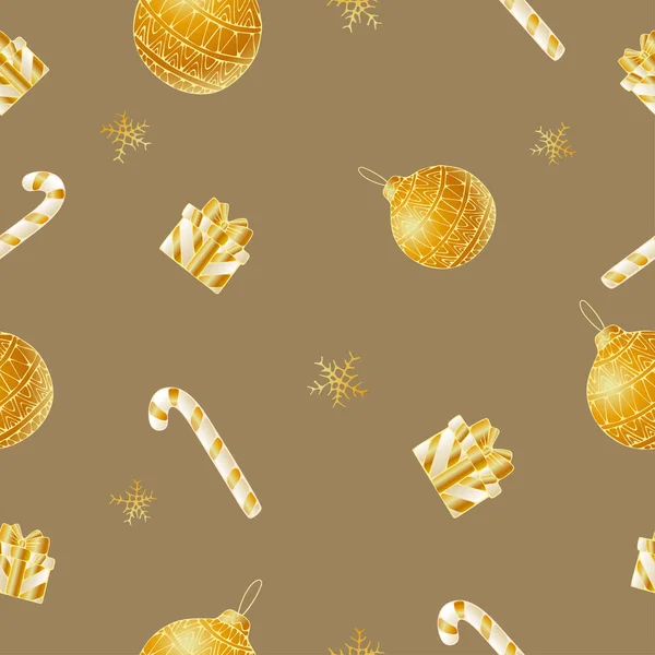 Boules Noël Dorées Cadeaux Flocons Neige Sucettes Sur Fond Calme — Image vectorielle