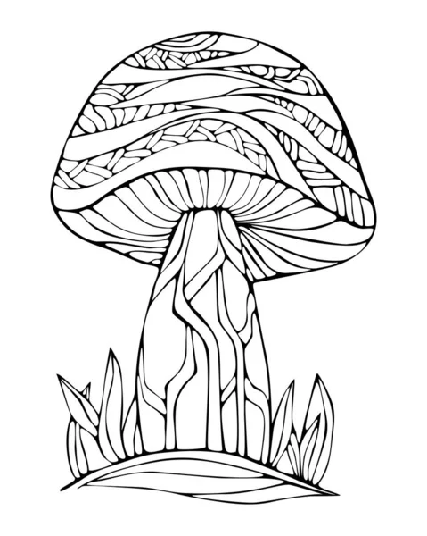 Hand Drawing Mushrooms Details Coloring Book Pages — Stock Vector