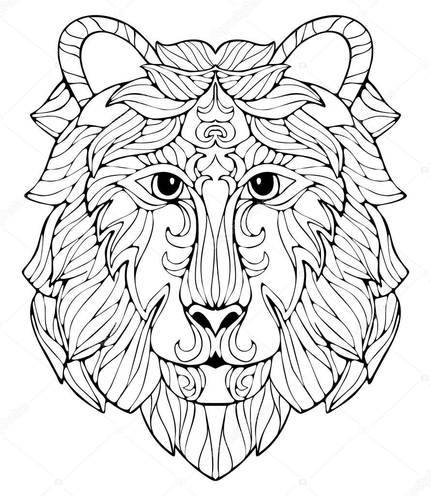 Ilustración De Un Dibujo Para Colorear De Un León Con Auriculares PNG  ,dibujos De Un Dibujo, image size:890x1023
