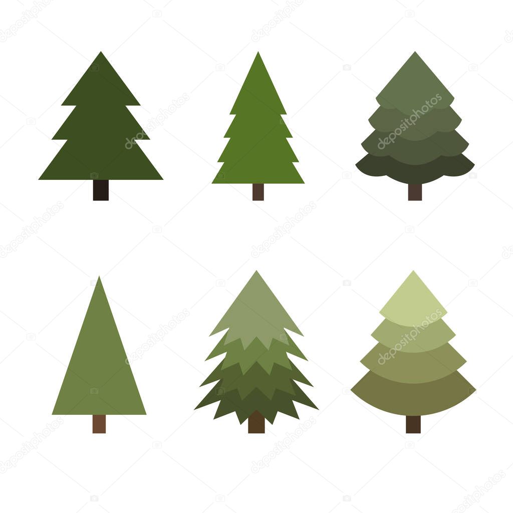 Green christmas trees on isolated white background.