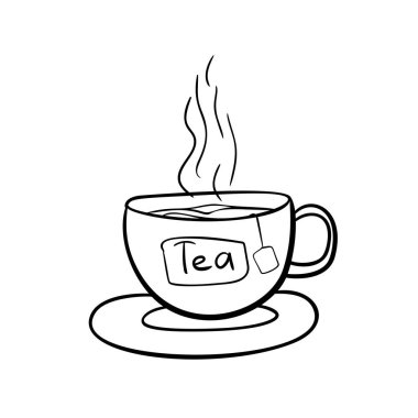 Beyaz izole edilmiş arka planda bir fincan sıcak çay. Tek karalama nesnesi