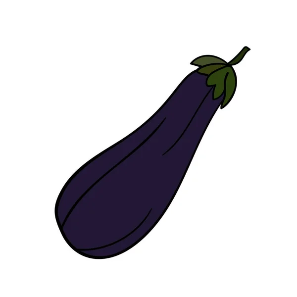 Simple Cute Gardening Eggplant White Isolated Background Single Cartoon Line — Stock Vector