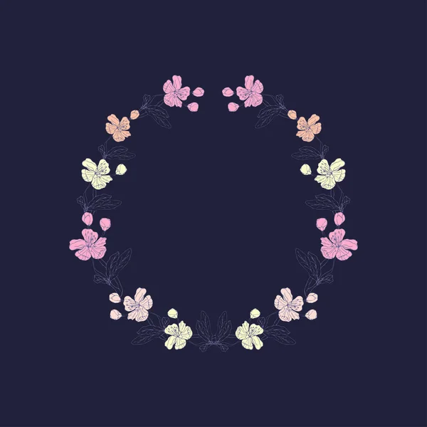 Cerise Fleurs Colorées Avec Des Branches Couronne Florale Sur Fond — Image vectorielle