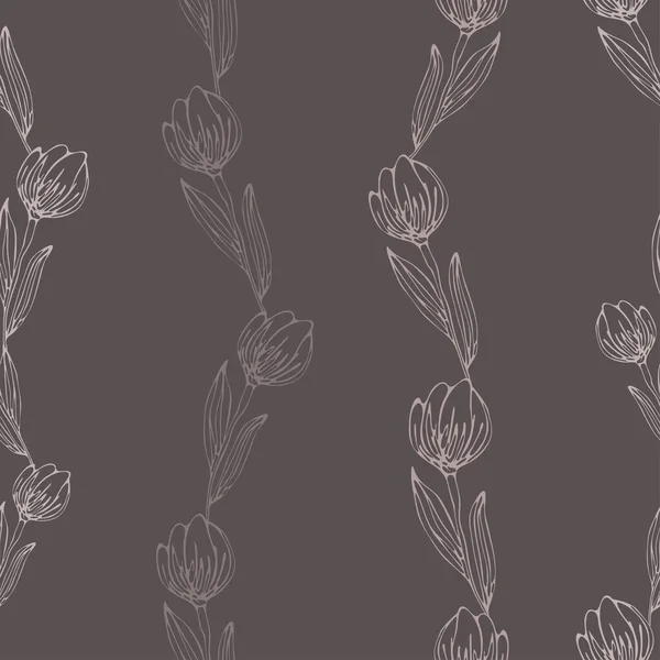 Весенние Тюльпаны Листьями Бесшовный Рисунок Пружины Векторная Иллюстрация — стоковый вектор